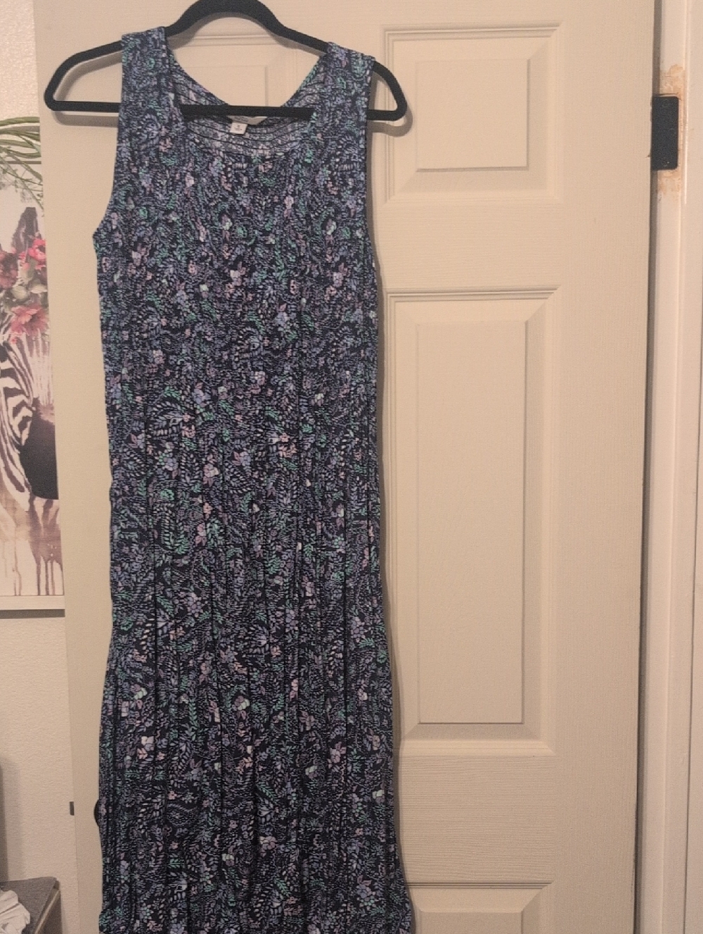 Sleeveless Navy Floral Maxi Dress with Lavender & Teal Accents